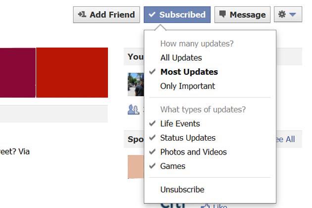 Facebook Subscribe Button

The new feature allows for users to follow public updates, and these are the people most often broadcasting their ideas. It includes a more customizable News Feed and increased privacy. Users are now presented with a number of options, and they’ll need to dig deep to understand which pieces to take and which to leave.

The Subscribe button addresses issues about the depth of connection the term “friend” implies on Facebook.

Some critics say the feature goes against Facebook’s nature that it was built on 'friending', not 'following'. It’s important to note that the News Feed algorithm weights updates from friends as well as private posts more heavily than public ones. In addition, the Close Friends list Facebook rolled out on Tuesday makes the updates from your strongest relationships more prominent in your News Feed, and you can enable notifications specifically from friends in this list.

Before the Subscribe button launch, it was either all or nothing when it came to blocking a person’s updates from your News Feed. Now you can control what types of updates you see from a person and how often. That means you can skip the virtual sheep without missing out on engagement notifications and puppy albums.
Source: mashable.com