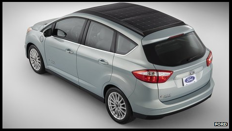 ... Solar-powered car with sun-tracking technology ...

The Ford C-Max Solar Energi Concept has a solar panel system on the roof which tracks the position of the sun. The company said it can draw power equal to a four-hour battery charge.

Fully charged the car could travel for up to 21 miles powered just on electricity.