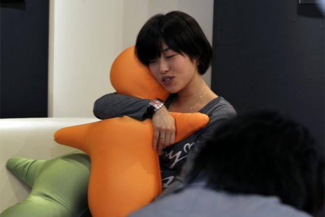 HUGVIE - A Human Pillow Mobile Phone Holder

Engineers at the Advanced Telecommunications Research Institute International (ATR) said they worked on the principle that people feel closer to whomever they are speaking when two or more senses are engaged, such as hearing and touch.
