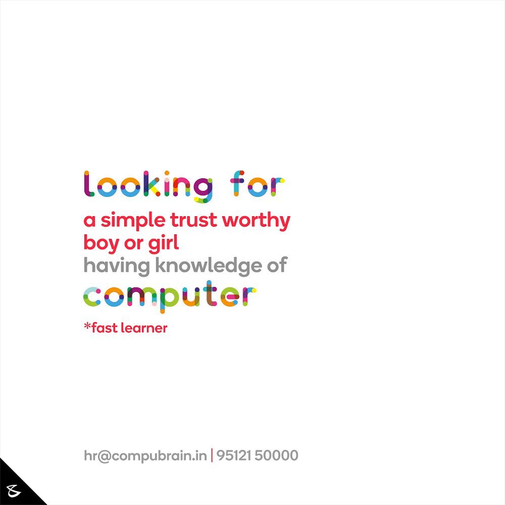 :: Hiring fast learner ::

#CompuBrain #Business #Technology #Innovations #hiring #hiringalert